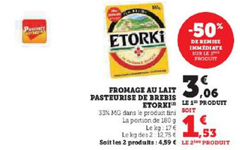 Hyper U FROMAGE AU LAIT PASTEURISE DE BREBIS ETORKI offre