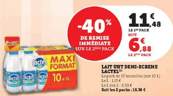 Hyper U LAIT UHT DEMI-ECREME LACTEL offre