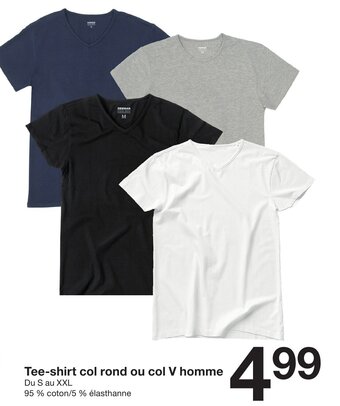 Zeeman Tee-shirt col rond ou col V homme offre