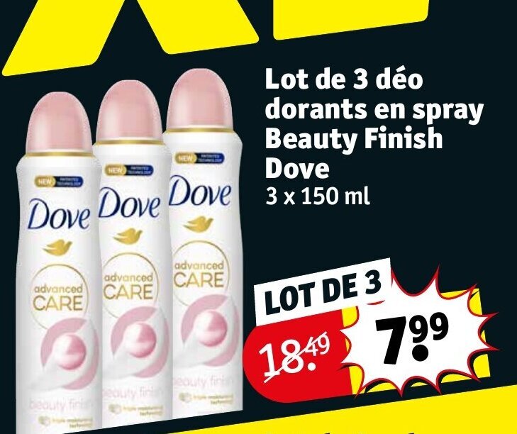 Promo Lot de 3 déo dorants en spray Beauty Finish Dove chez Kruidvat