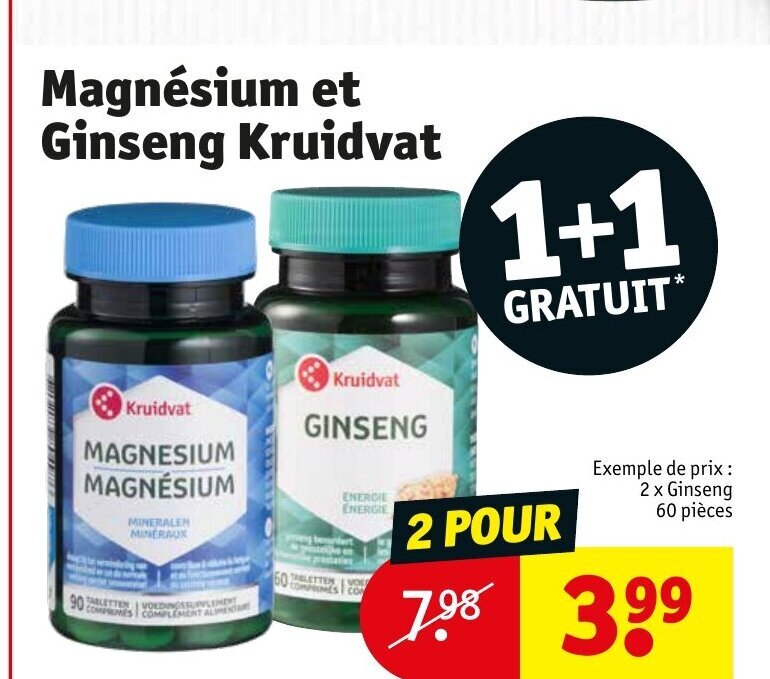 Promo Magnésium et Ginseng Kruidvat chez Kruidvat