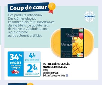 Auchan POT DE CRÈME GLACÉE MANGUE L'ANGELYS 450 g offre