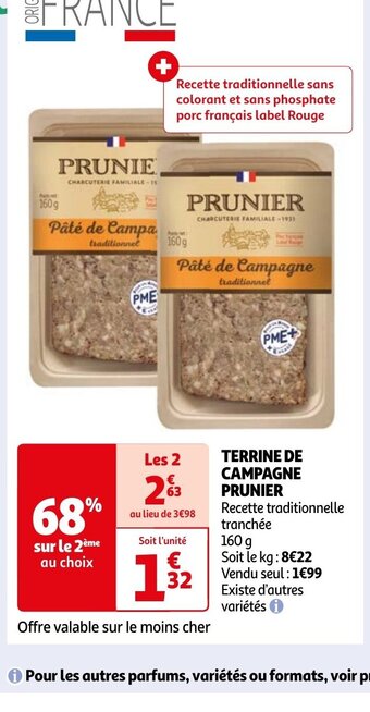 Auchan TERRINE DE CAMPAGNE PRUNIER offre