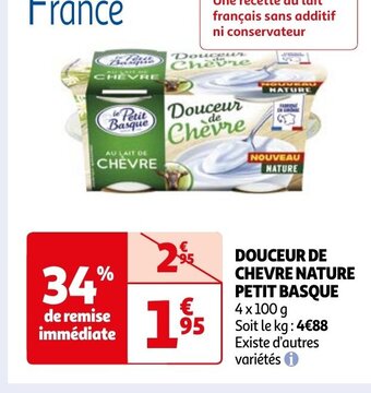 Auchan DOUCEUR DE CHEVRE NATURE PETIT BASQUE offre