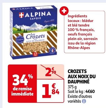 Auchan CROZETS AUX NOIX DU DAUPHINÉ offre