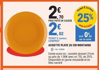 E.Leclerc ASSIETTE PLATE 26 CM MOUTARDE offre