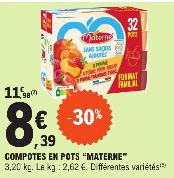Promo COMPOTES EN POTS "MATERNE" chez E.Leclerc