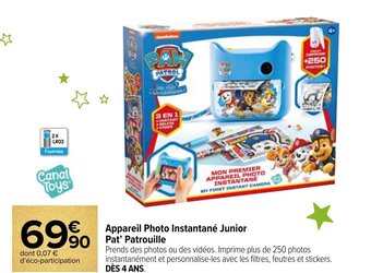Carrefour Appareil photo Instantané Junior 90 Pat' Patrouille offre