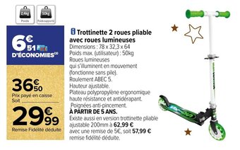Carrefour i Trottinette 2 roues pliable avec roues lumineuses offre