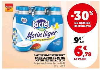 U Express Lactel lait demi-ecreme uht sans lactose 1,2% mg matin leger offre