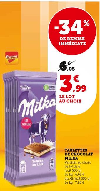 U Express Milka tablettes de chocolat offre