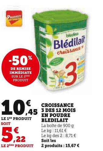 Bledilait croissance 3 des 12 mois en poudre