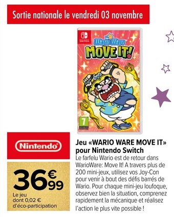Carrefour Jeu <<WARIO WARE MOVE IT>> pour Nintendo Switch offre