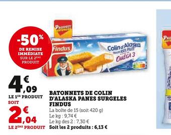 Super U Findus batonnets de colin d'alaska panes surgeles offre
