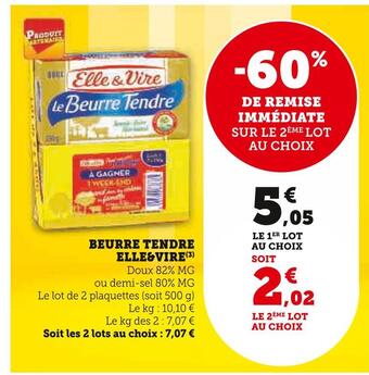 Super U Elle&vire beurre tendre offre