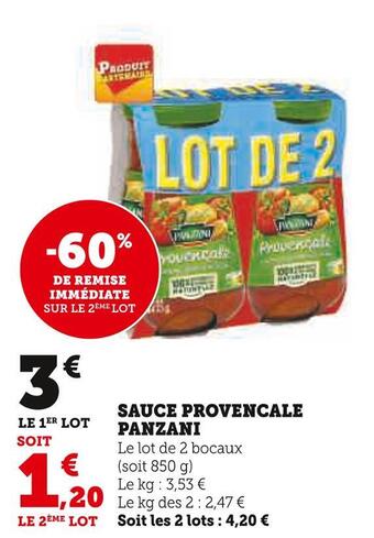 Super U Panzani sauce provencale offre