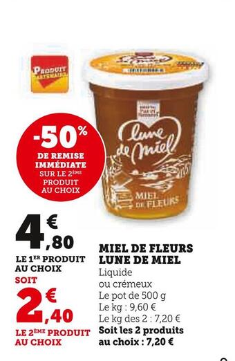 Super U Lune de miel miel de fleurs offre