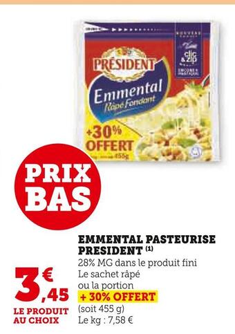 Super U President emmental pasteurise offre