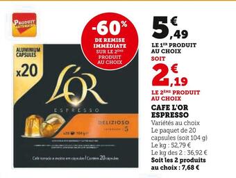 Super U L'or cafe espresso offre