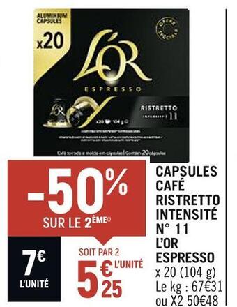Spar L’or espresso capsules café ristretto intensité n° 11 offre