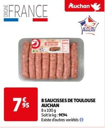 Auchan 8 SAUCISSES DE TOULOUSE AUCHAN offre
