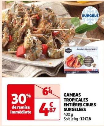 Auchan GAMBAS TROPICALES ENTIÈRES CRUES SURGELÉES offre