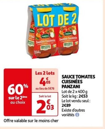 Auchan SAUCE TOMATES CUISINÉES PANZANI offre