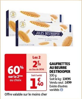 Auchan GAUFRETTES AU BEURRE DESTROOPER 100 g offre