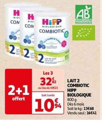 Auchan LAIT 2 COMBIOTIC HIPP BIOLOGIQUE 800 g offre