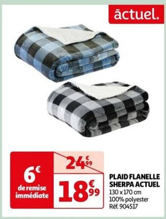Auchan PLAID FLANELLE SHERPA ACTUEL 99 130 x 170 cm offre