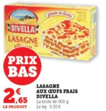 Super U LASAGNE AUX CEUFS FRAIS DIVELLA offre