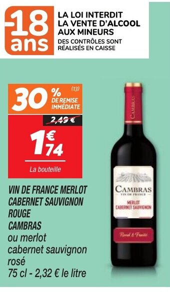 Netto VIN DE FRANCE MERLOT CABERNET SAUVIGNON ROUGE CAMBRAS offre