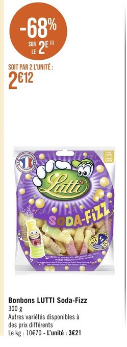 Géant Casino Bonbons LUTTI Soda-Fizz 300 g offre