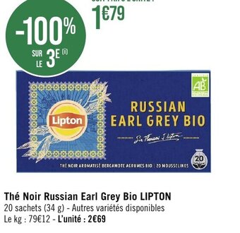 Géant Casino Thé Noir Russian Earl Grey Bio LIPTON offre