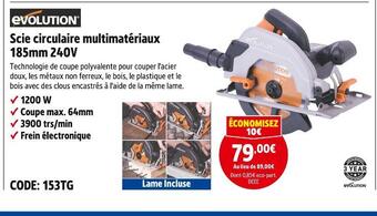 Screwfix Evolution scie circulaire multimatériaux 185mm 240v offre
