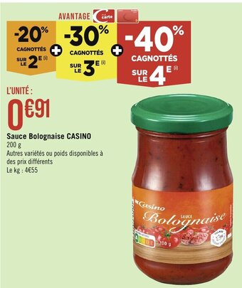 Géant Casino Sauce Bolognaise CASINO 200 g offre