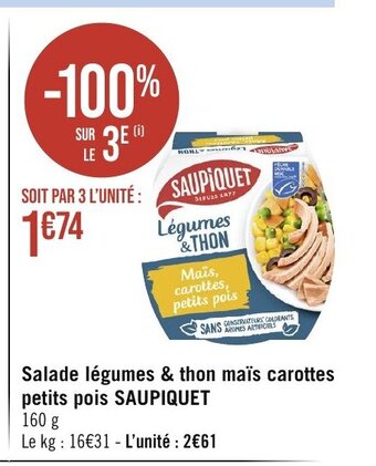 Géant Casino Salade légumes & thon maïs carottes petits pois SAUPIQUET offre