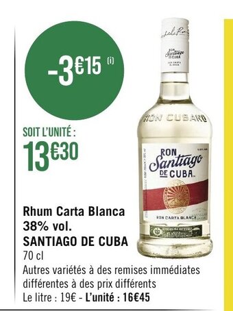 Géant Casino Rhum Carta Blanca 38% vol. offre