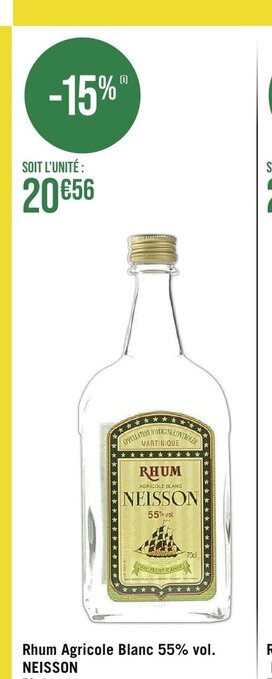 Géant Casino Rhum Agricole Blanc 55% vol. NEISSON offre