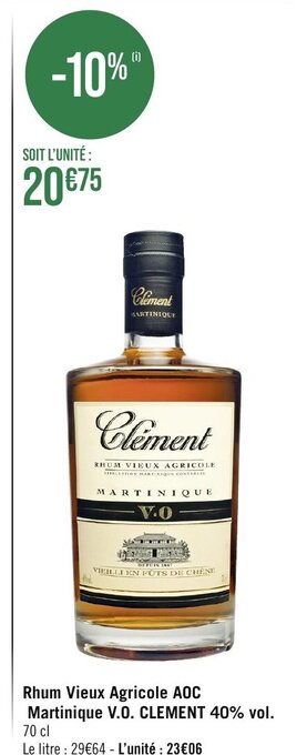 Géant Casino Rhum Vieux Agricole AOC Martinique V.O. CLEMENT 40% vol. offre