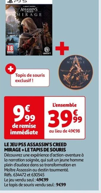 Auchan LE JEU PS5 ASSASSIN'S CREED MIRAGE+LE TAPIS DE SOURIS offre