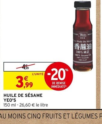 Intermarché HUILE DE SÉSAME YEO'S offre