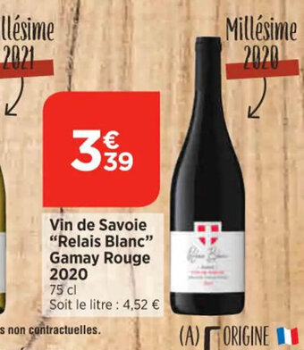 Bi1 Vin de Savoie Relais Blanc Gamay Rouge 2020 offre