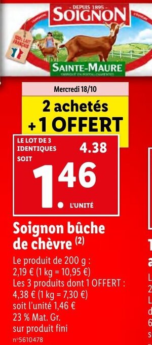 Lidl Soignon bûche de chèvre (2) offre