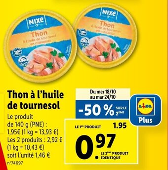 Lidl Thon à l'huile de tournesol offre
