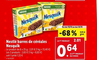 Lidl Nestlé barres de céréales Nesquik offre