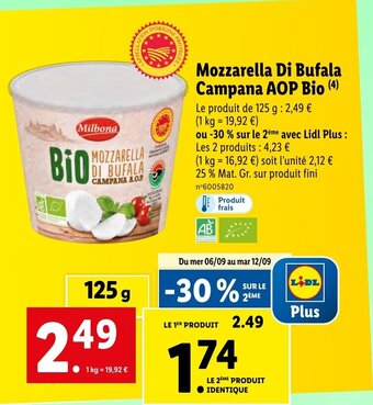 Lidl Mozzarella Di Bufala Campana AOP Bio (4) offre