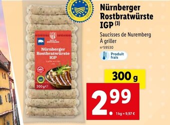 Lidl Nürnberger Rostbratwürste IGP offre