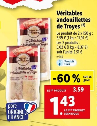 Lidl Veritables Andouillettes de Troyes offre