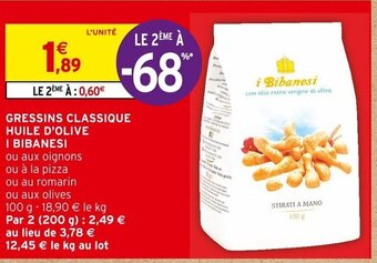 Intermarché GRESSINS CLASSIQUE HUILE D'OLIVE I BIBANESI offre
